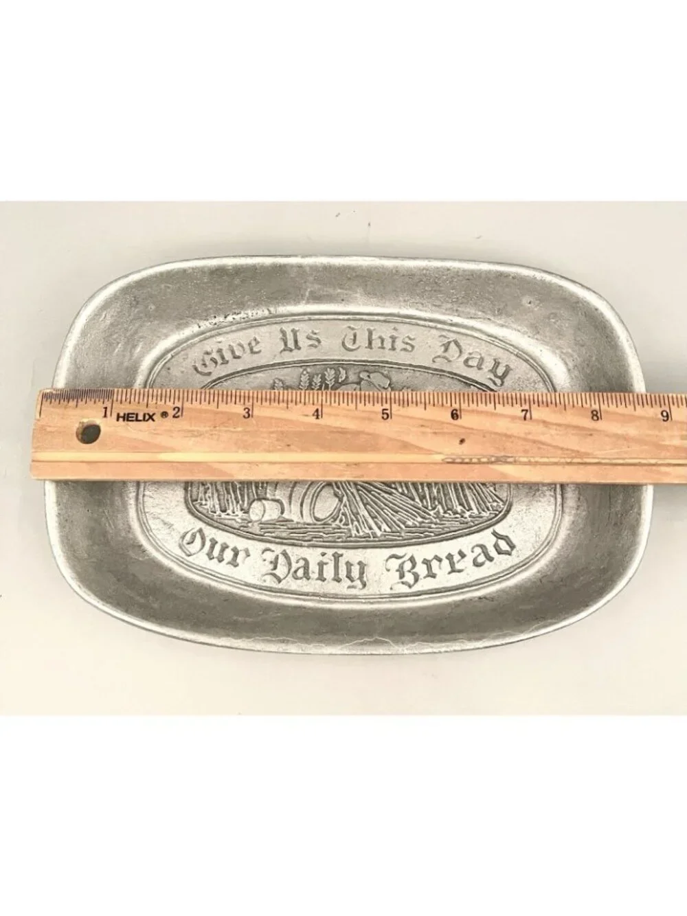 MCM Pewter Bread Tray “Give Us This Day Our Daily Bread” Vintage Farmhouse 8.5x6
